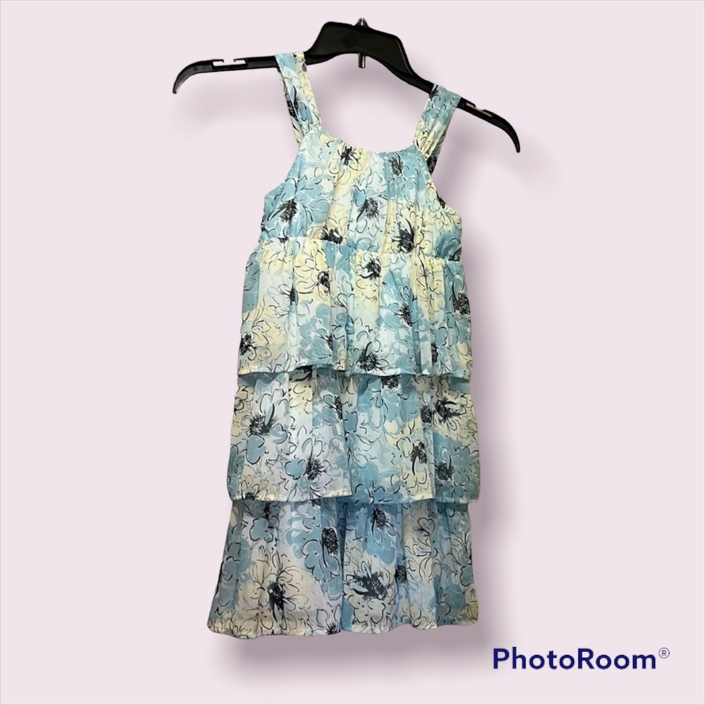 Girl’s Pastel Blue/Green and Yellow Floral Ruffle Dress